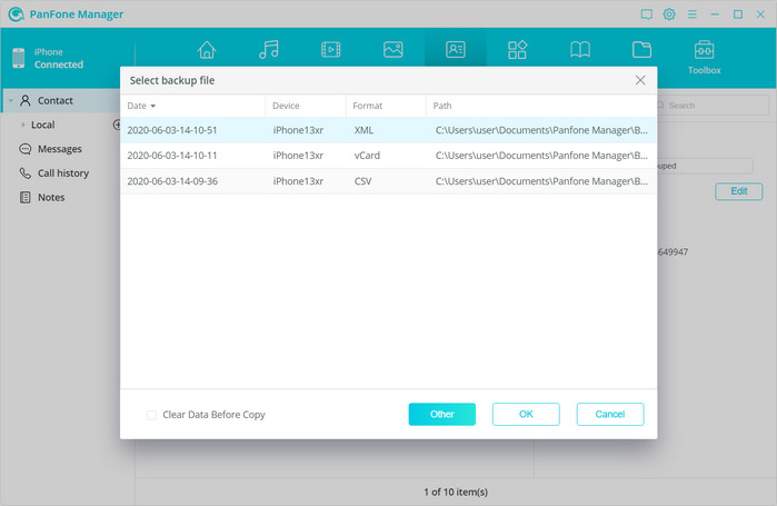 recover contacts from backup