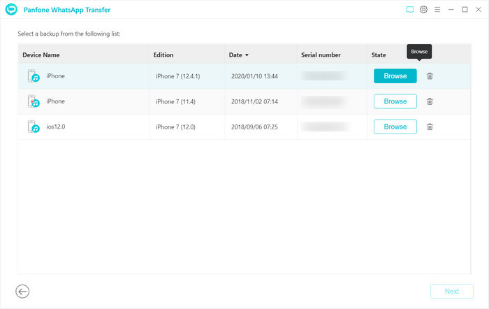 select whatsapp from iTunes backup