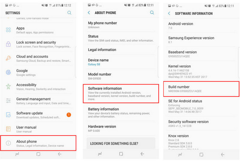 Enable Developer Option on s8 